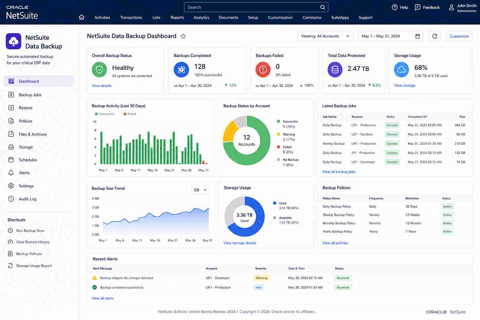 NetSuite Data Backup Dashboard